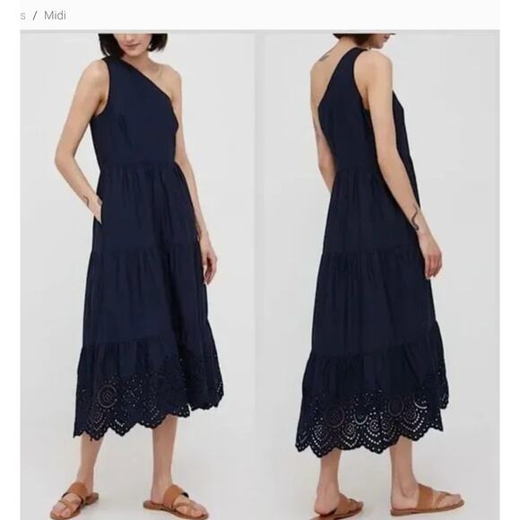 GAP Womens Dress One Shoulder Navy Eyelet Trim Summer Size 20 Knee Length NEW - Picture 6 of 6